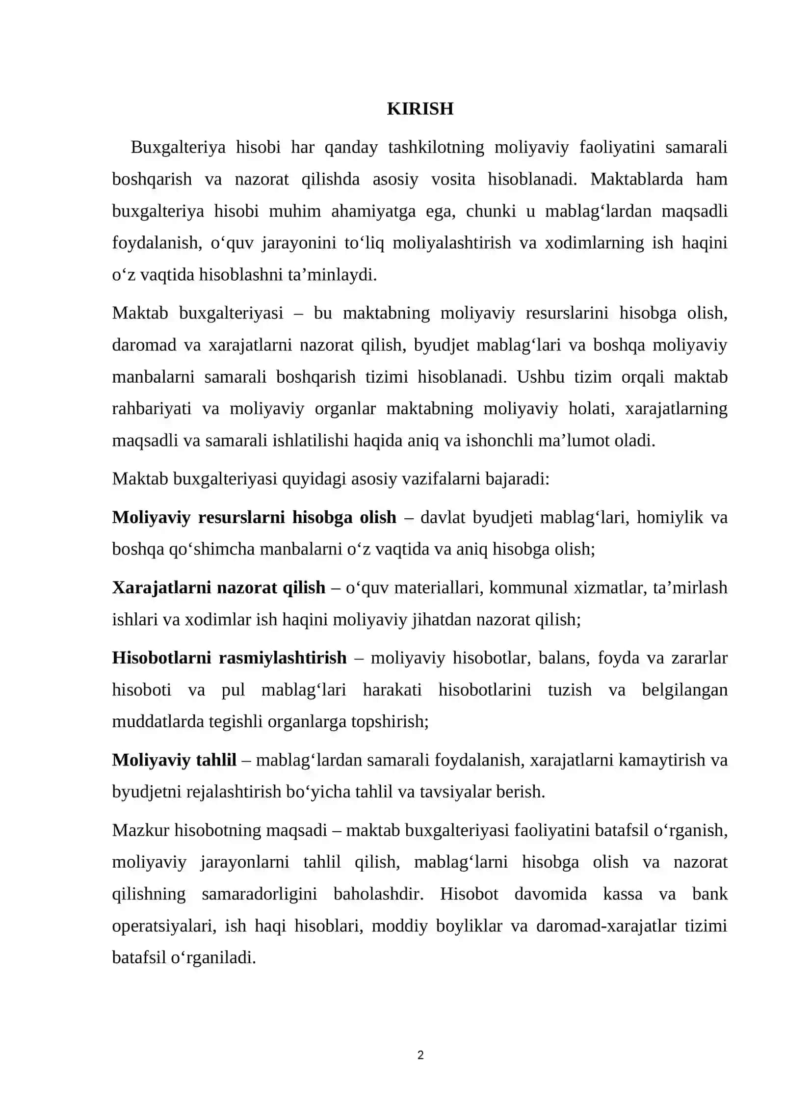 Maktab buxgalteriyasi bo’yicha hisobot 2
