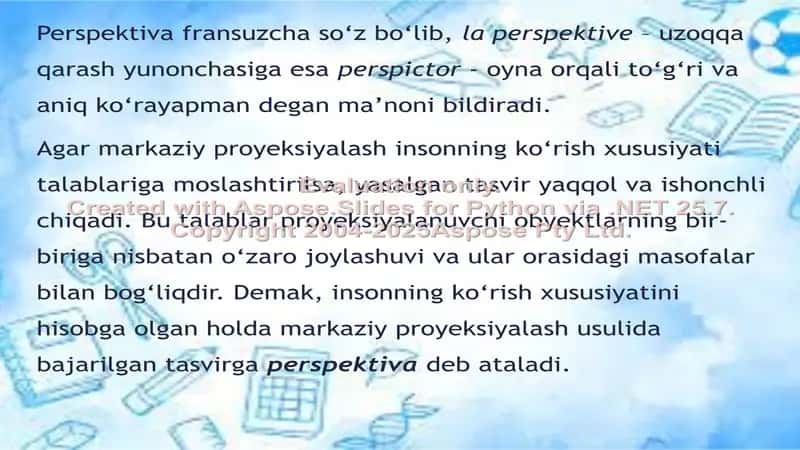 Perspektiva turlarining mazmunini amaliy jihatdan tahlil qilish. 2