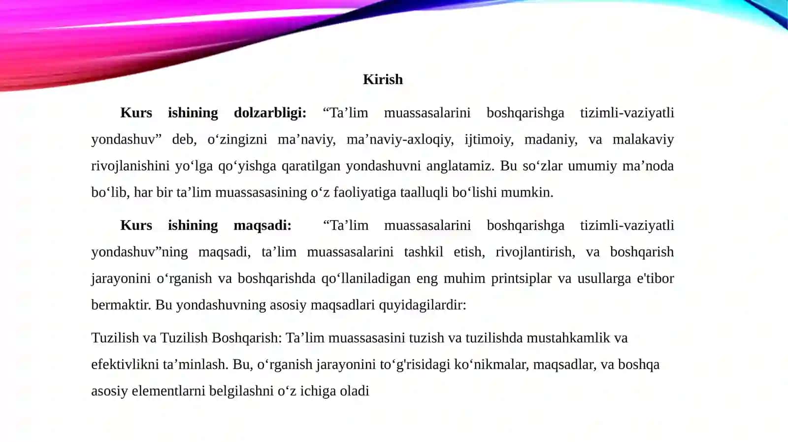TA’LIM MUASSASALARINI BOSHQARISHGA TIZIMLI-VAZIYATLI YONDASHUV 2