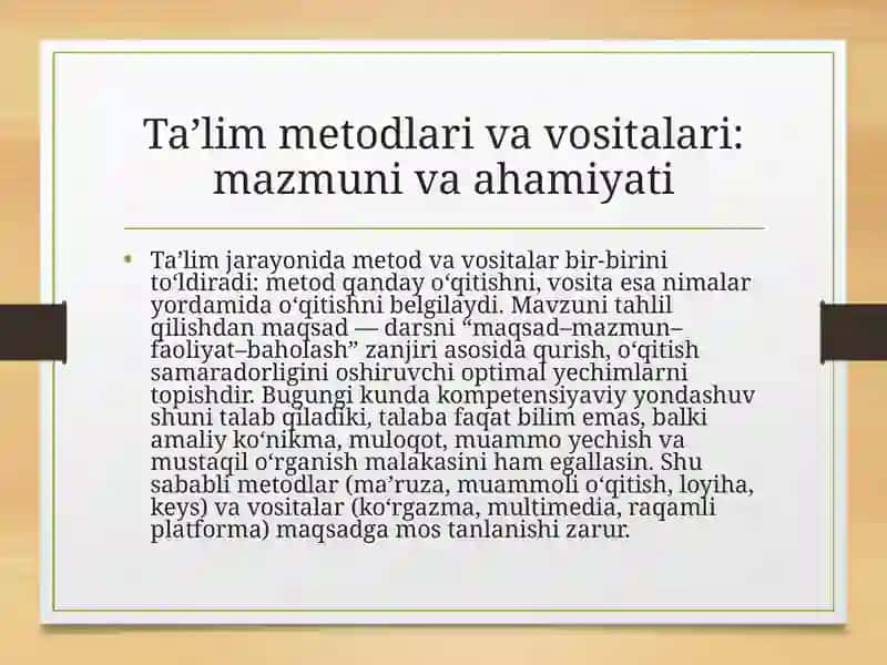 Ta’lim metodlari va vositalari: mazmuni va ahamiyati 2