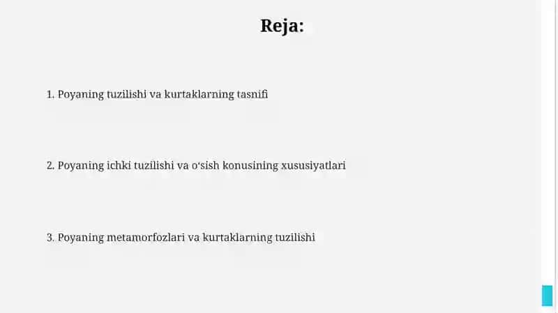 Poyaning tuzilishi va kurtaklarning tasnifi 2