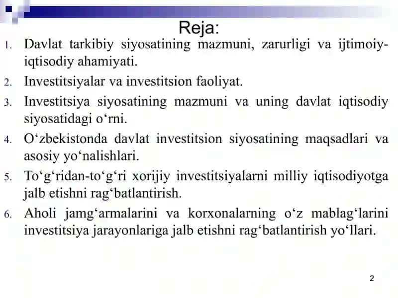 Davlatning tarkibiy-investitsiyaviy siyosati 2