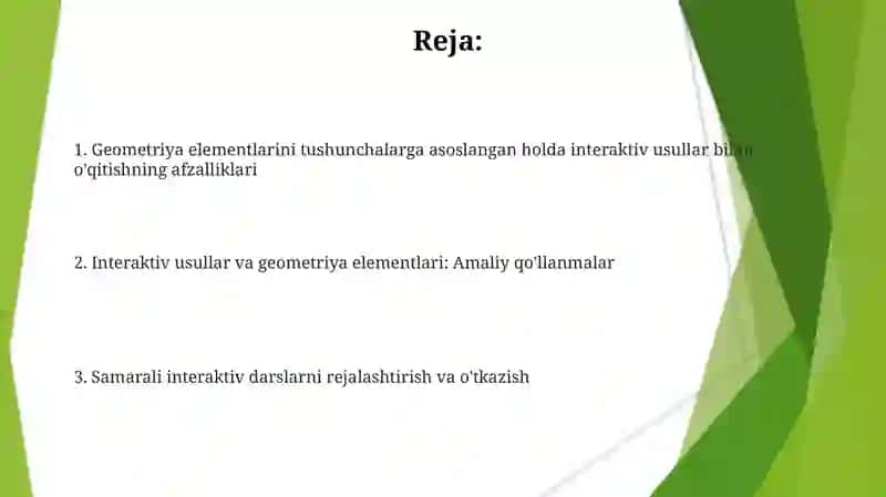 Geometriya elementlarini tushunchalarga o'rgatish 2