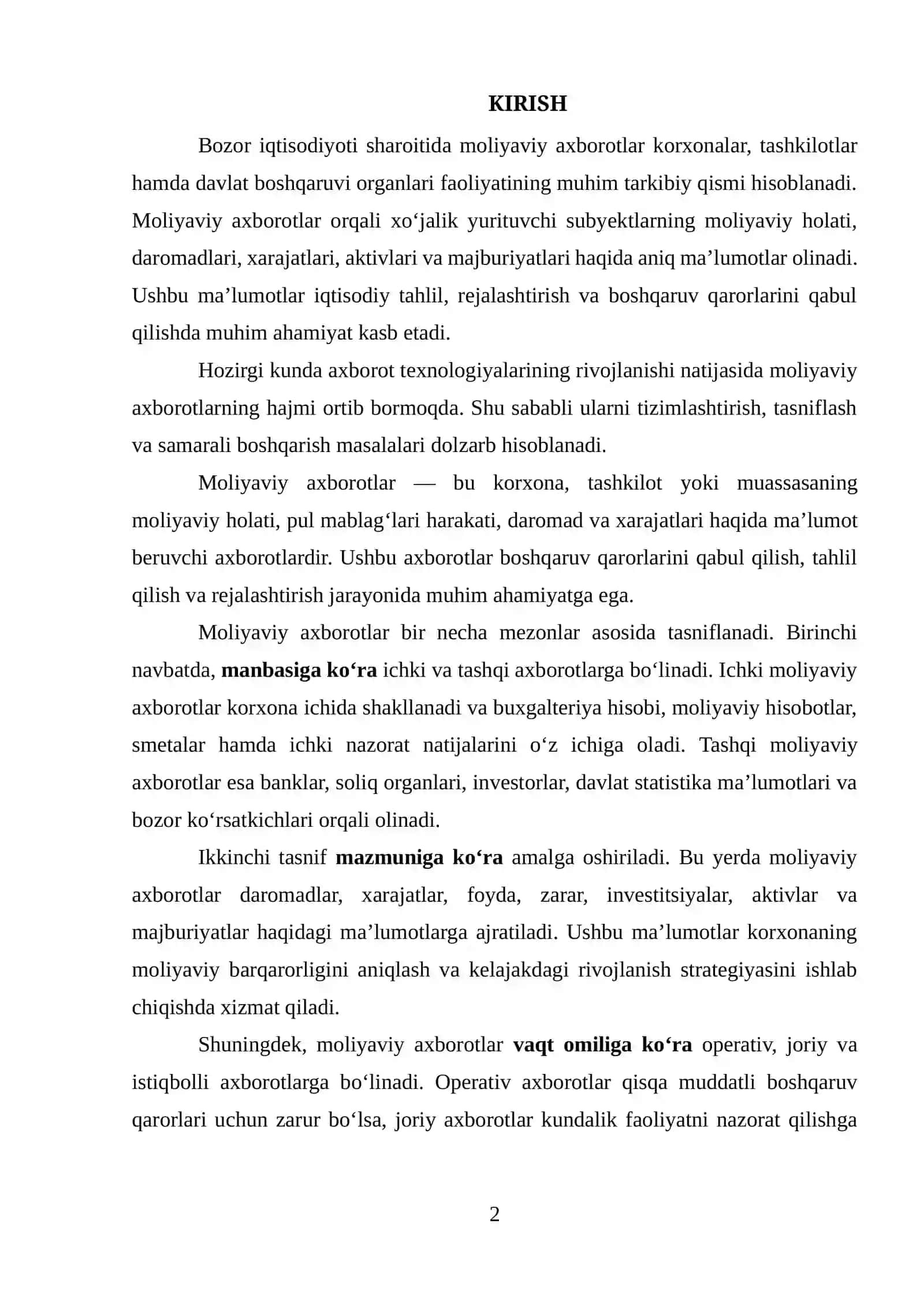 MOLIYAVIY AXBOROTLARNING UMUMIY TASNIFI 2