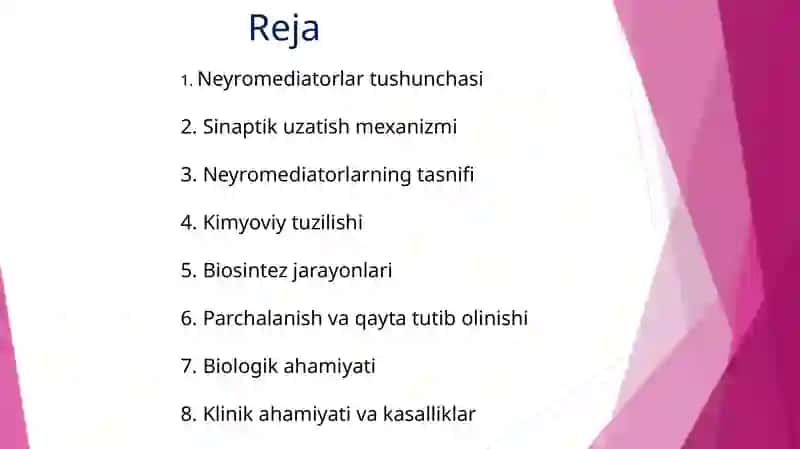 Neyromediatorlar: biosintezi, ahamiyati va kasalliklari 2