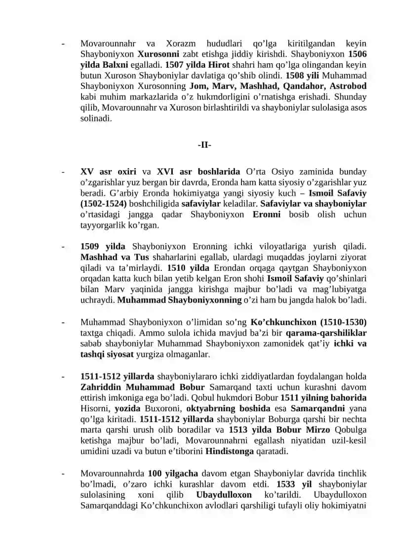 O‘rta Osiyoning xonliklarga bo‘linib ketishi, uning sabab va oqibatlari 2