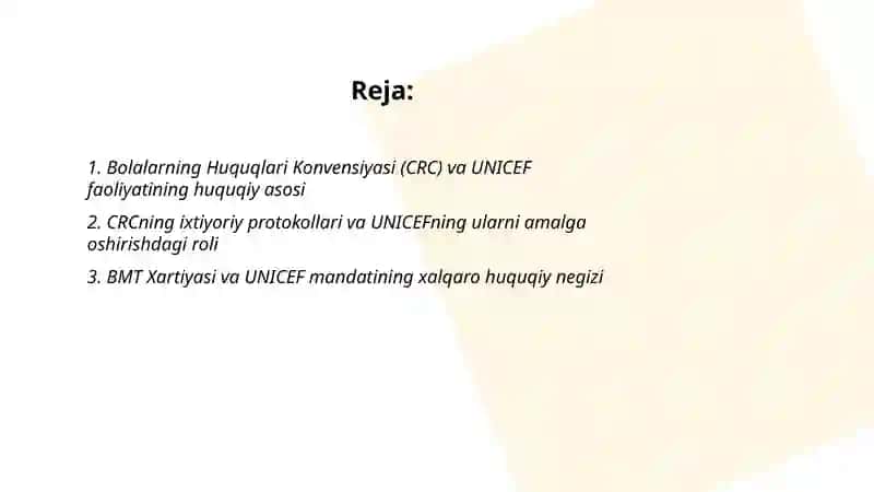 Bolalarning Huquqlari Konvensiyasi (CRC) va UNICEF Faoliyatining Huquqiy Asoslari 2
