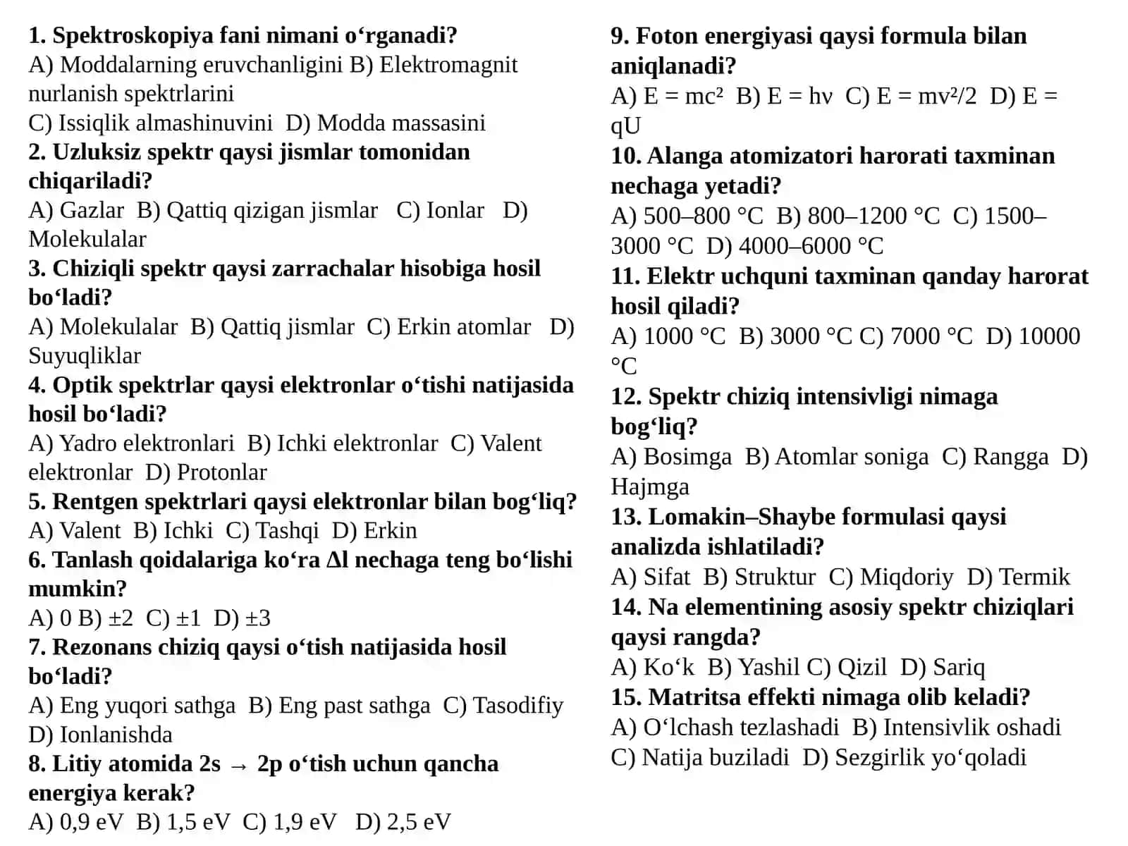 “ANALITIKKIMYO”FANIDAN MA’RUZALAR 2