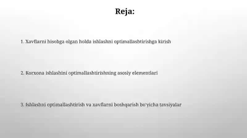 Korxona faoliyatini optimallashtirish va xavflar 2