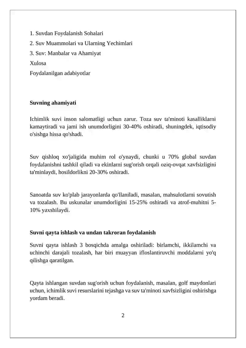 Suv va suvdan foydalansh momalari 2