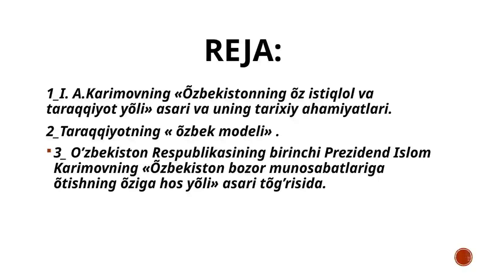 Õzbekistonning õziga hos istiqlol va taraqqiyot yõli 2