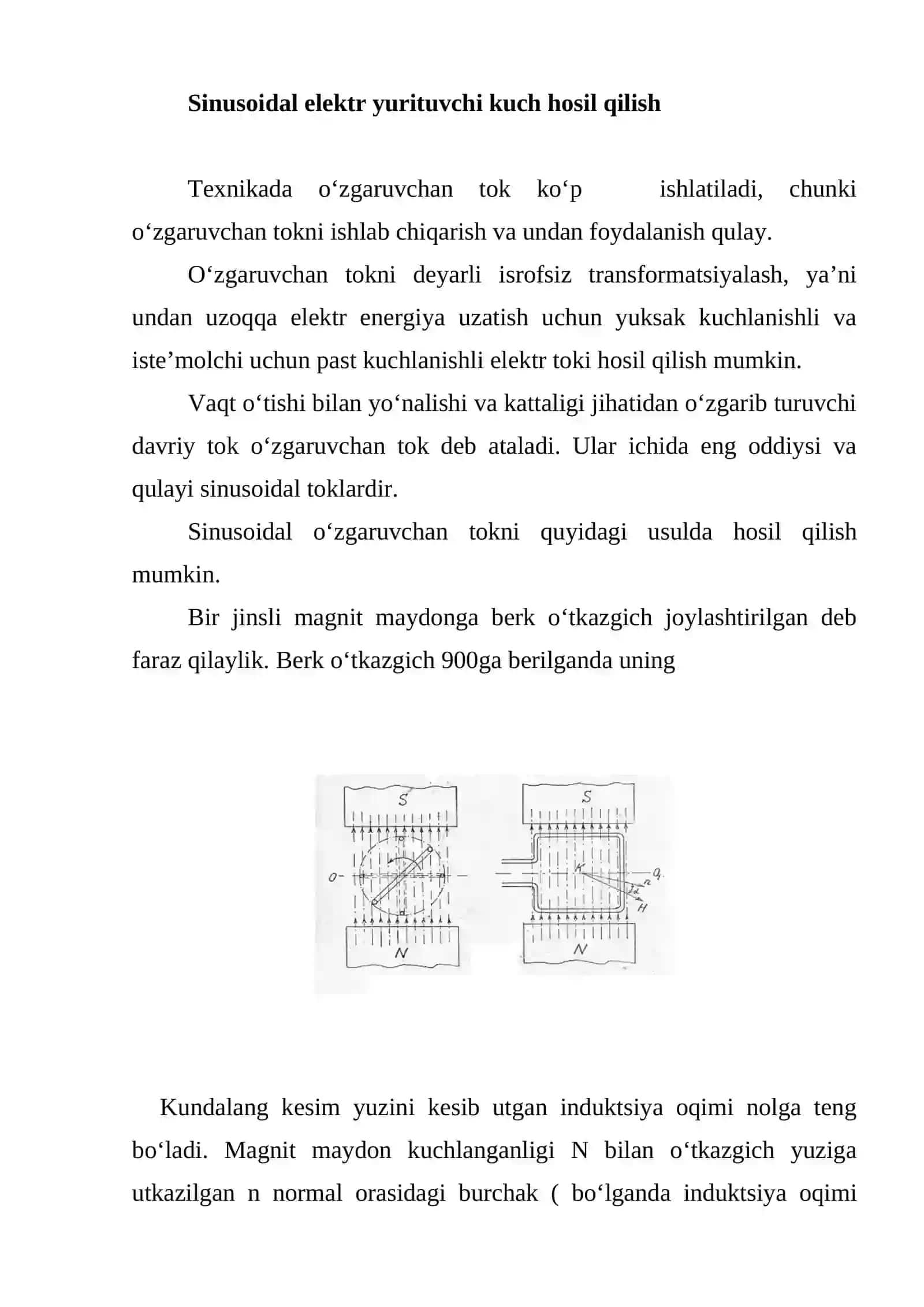 Sinusoidal elektr yurituvchi kuch hosil qilish 2