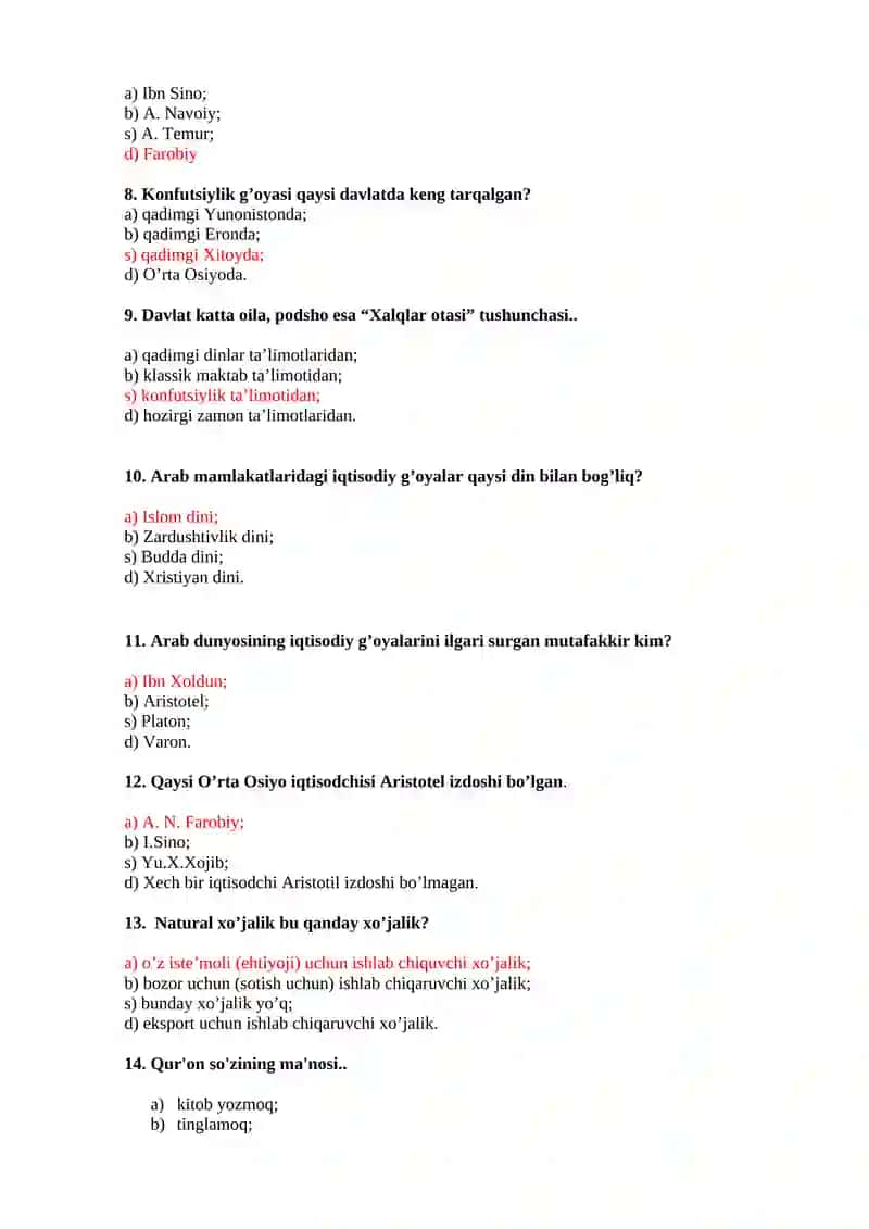 Iqtisodiy ta’limotlartarixi fanidan test savollari 2