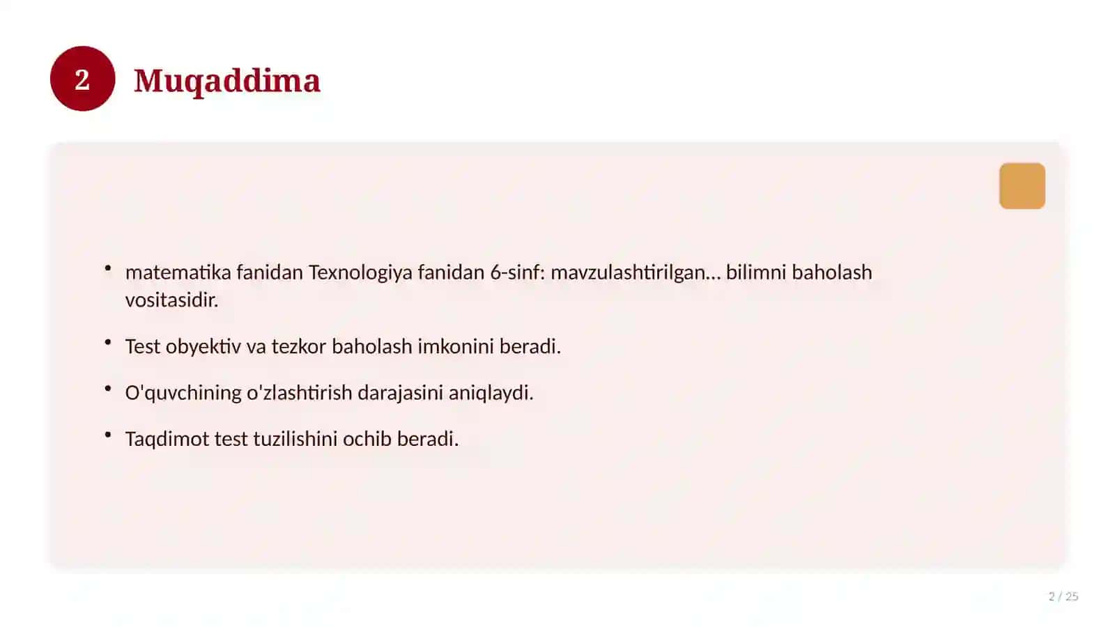 Texnologiya fanidan 6-sinf: mavzulashtirilgan nazorat ishi va tahlil 2