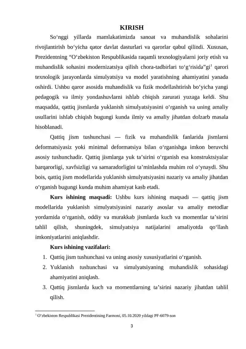 MAVZU: QATTIQ JISM MODELLARIDA YUKLANISH SIMULYATSIYASI 2