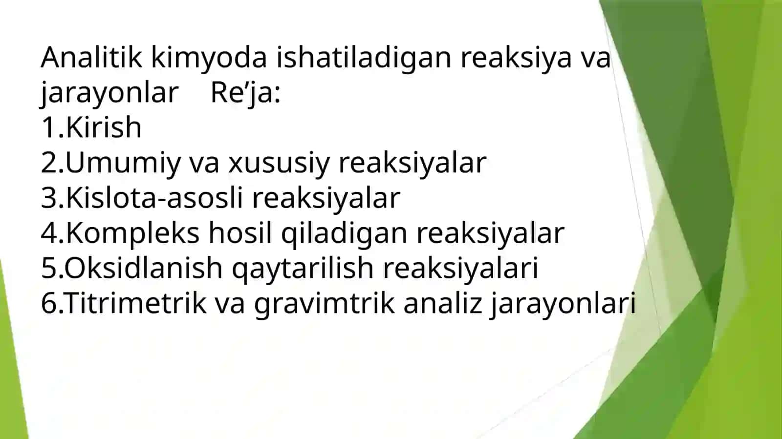 Analitik kimyoda ishlatiladigan reaksiya va jarayonlar 2