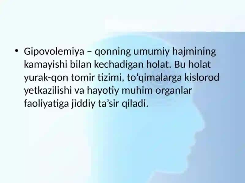 Gipovolemiyalarda qon aylanishining o‘zgarishlari 2