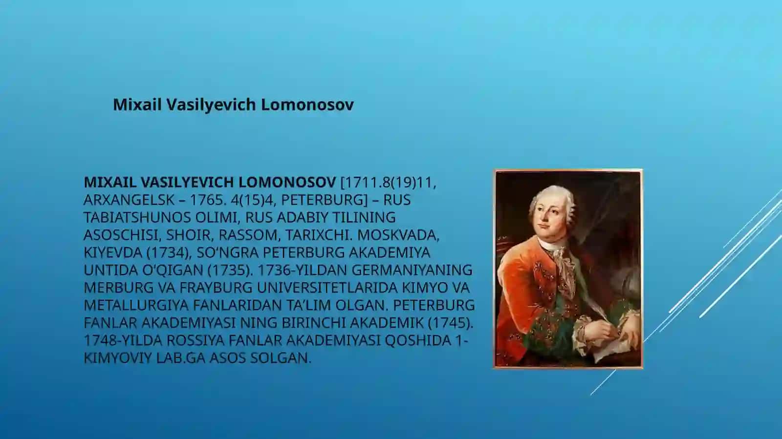 M.V.Lomonosovning hayoti va ilmiy faoliyati.A.L. Lavuazyening antiflogistik nazariyasi 2