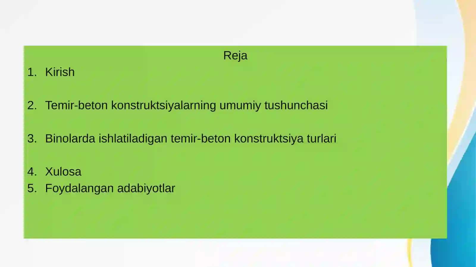 Binolarda ishlatiladigan temir beton konstruksiya turlari va ularga qoyiladigan talablar 2