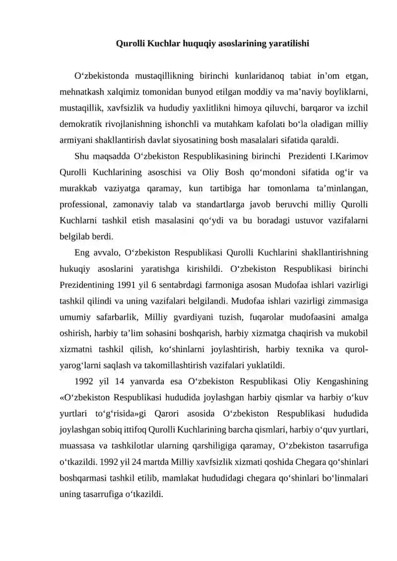 Qurolli Kuchlar huquqiy asoslarining yaratilishi 2