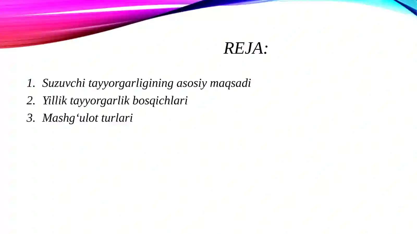 Yil davomida suzuvchi tayyorgarligini tuzish va rejalashtirish 2
