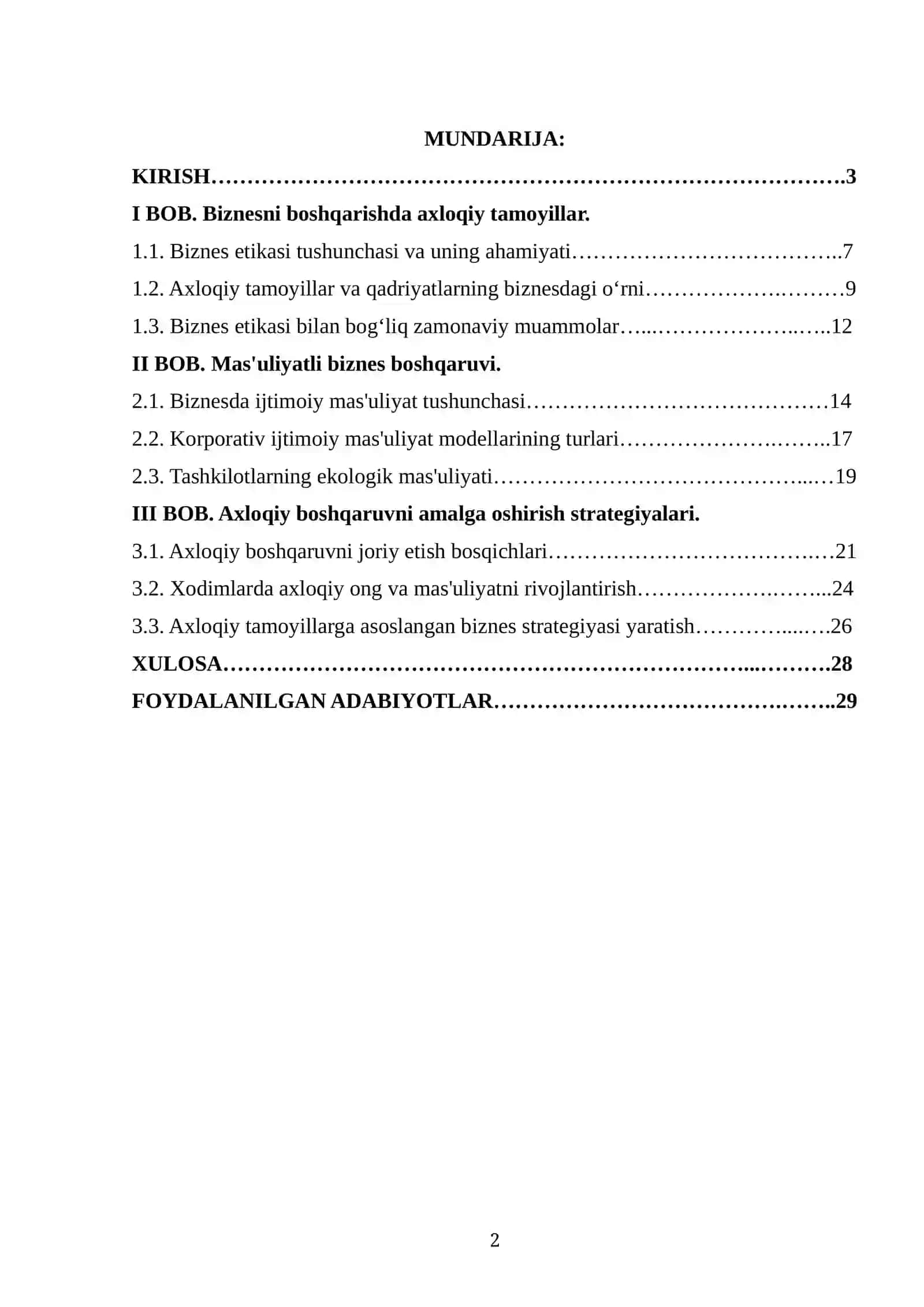 Biznes axloqiy va mas'uliyat jihatidan boshqarish 2