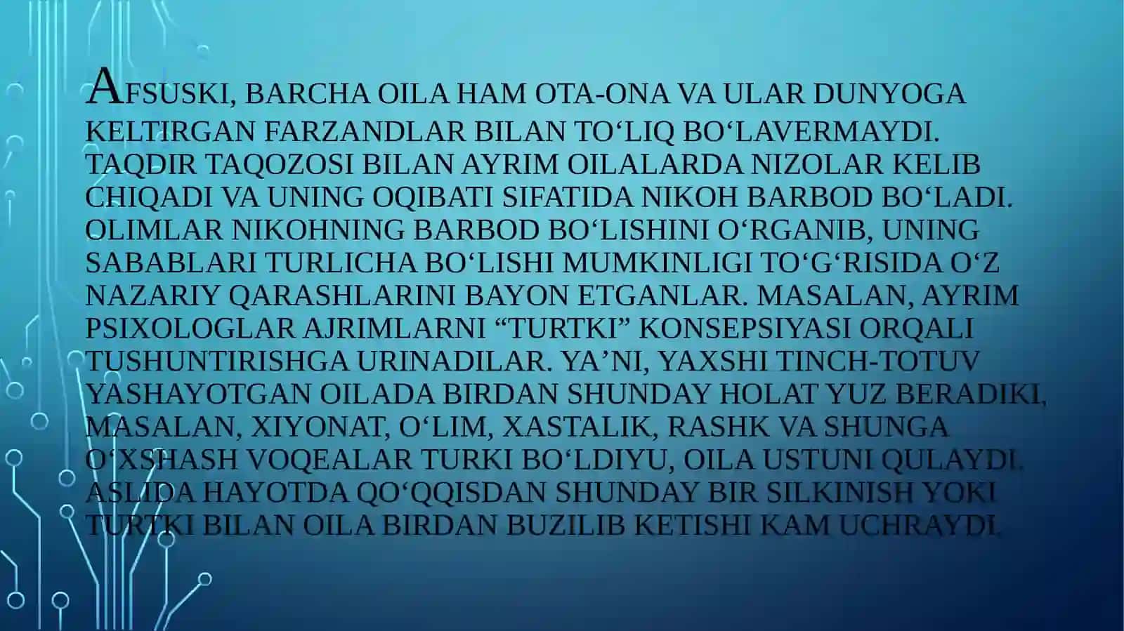 Oilaviymunosabatlarning buzilishi: nikoh ajrimlari 2