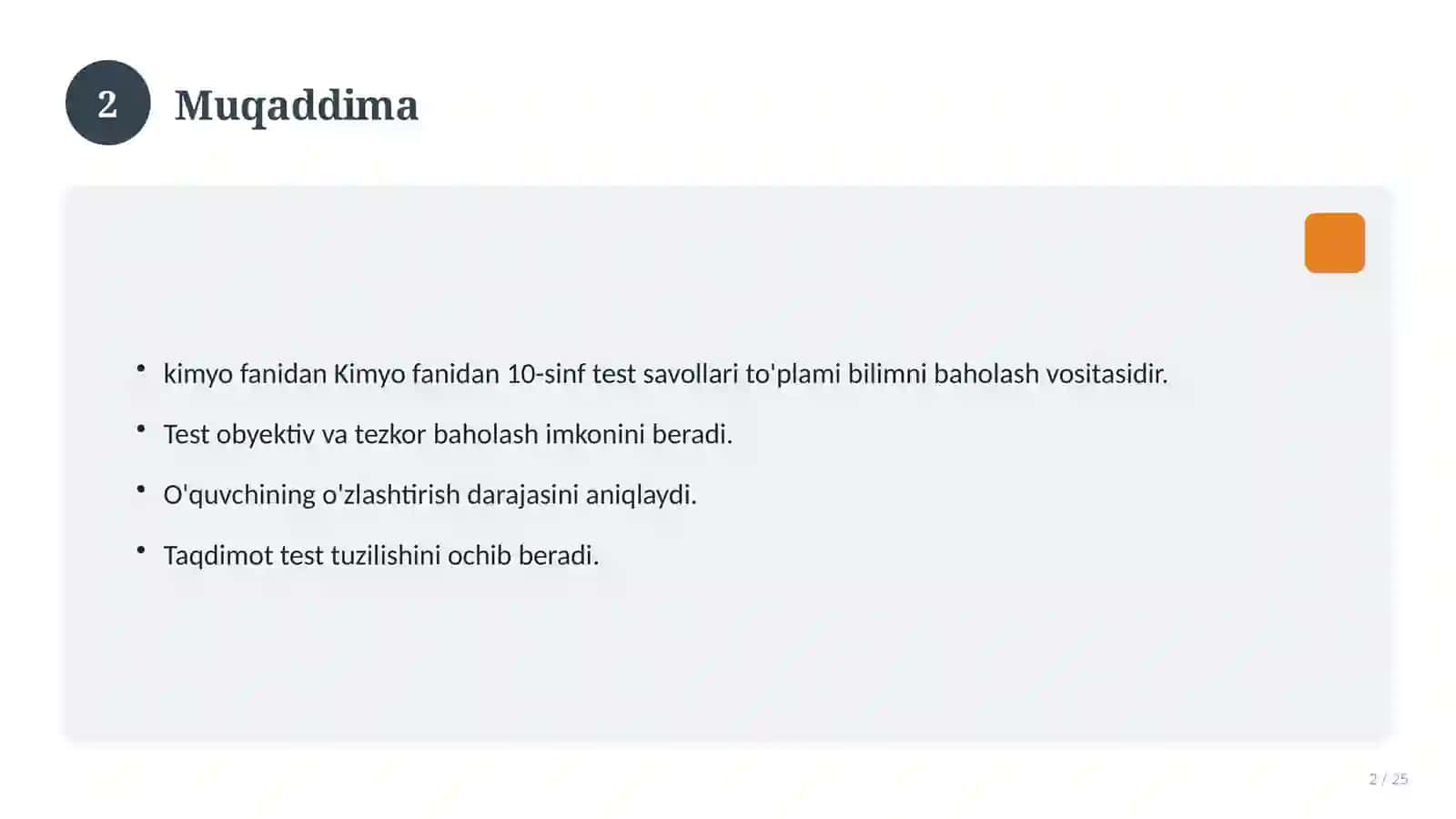 Kimyo fanidan 10-sinf test savollari to'plami 2