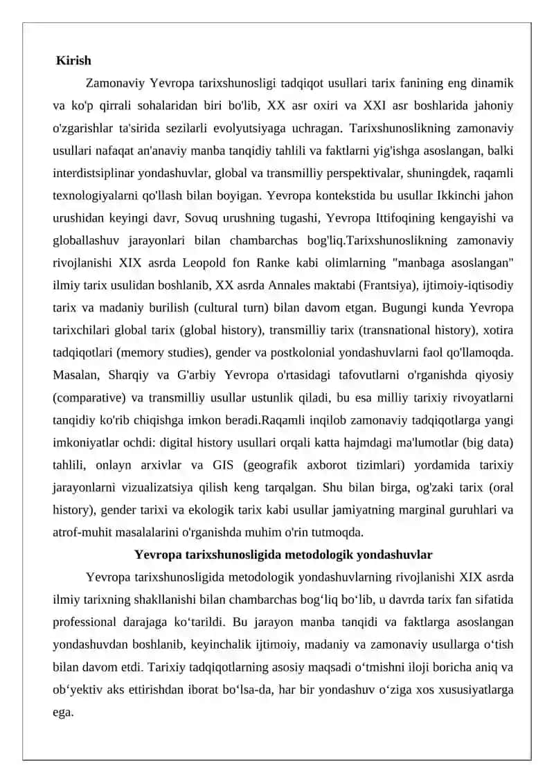 Zamonaviy Yevropada tarixshunoslik tadqiqot usullari 2