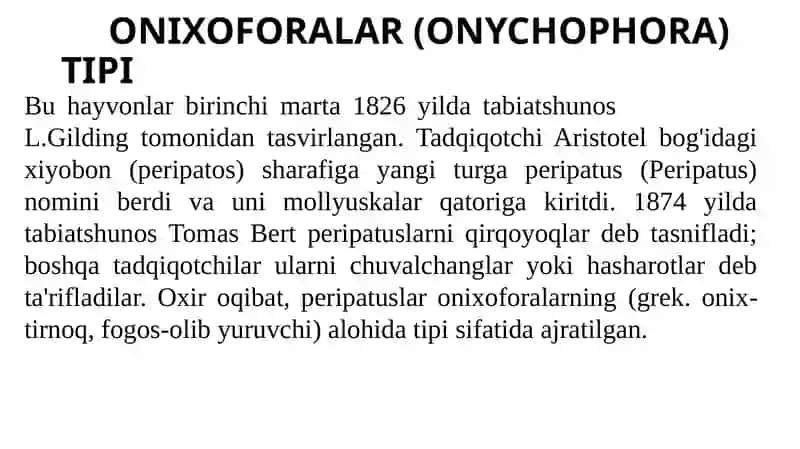 ONIXOFORA(ONYCHOPHORA)VAIMILLAB YURUVCHILAR(TARDIGRADA)tiplari 2