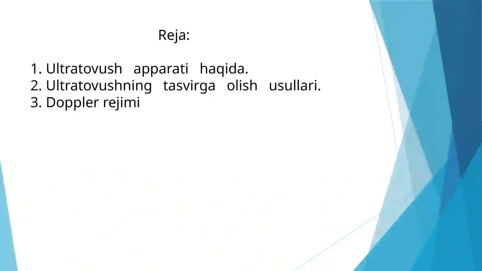 Ultratovush tashxisi qurilmalari ishlashining A, B, M, C va Doppler rejimlari 2