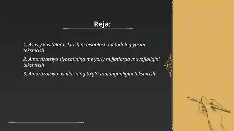 Asosiy vositalarni eskirishini tòğri hisobi yuritilganligini tekshirish 2