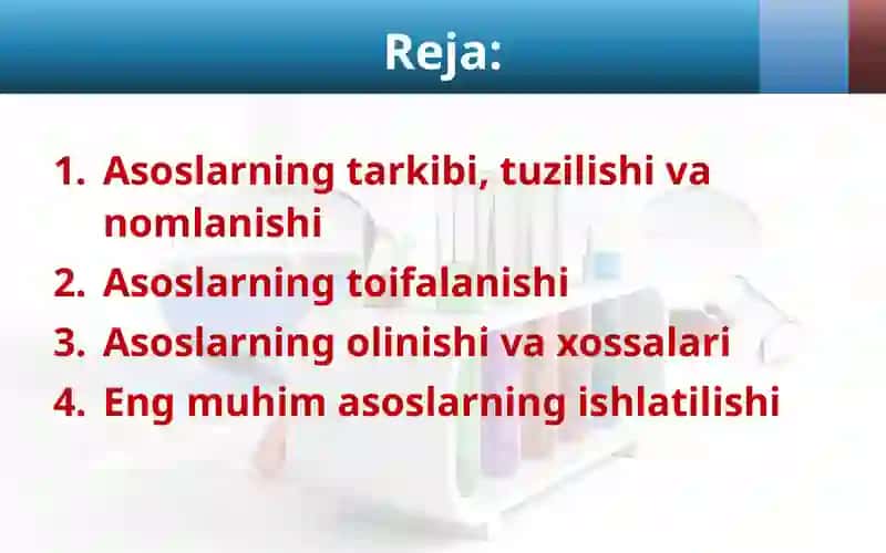 Asoslarning tarkibi, tuzilishi va nomlanishi 2