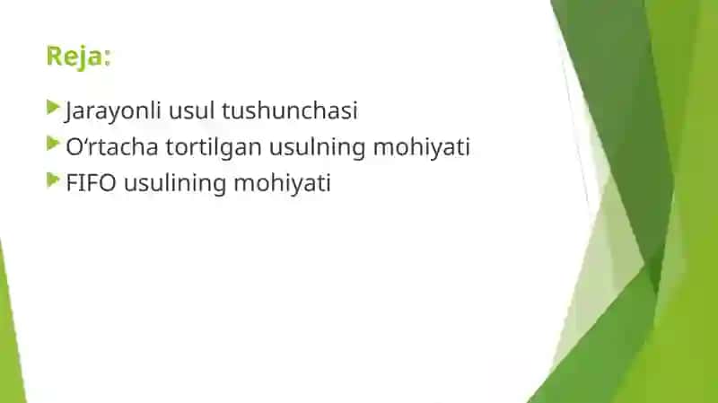 Jarayonli usulda oʼrtacha tortilgan usul va FIFO usulni qiyoslash 2
