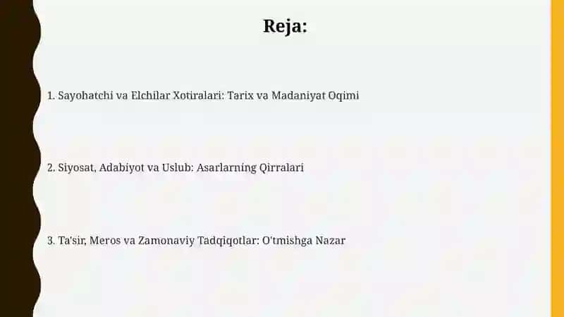Sayohatchivaelchilarningesdaliklarizaruriysifatida 2