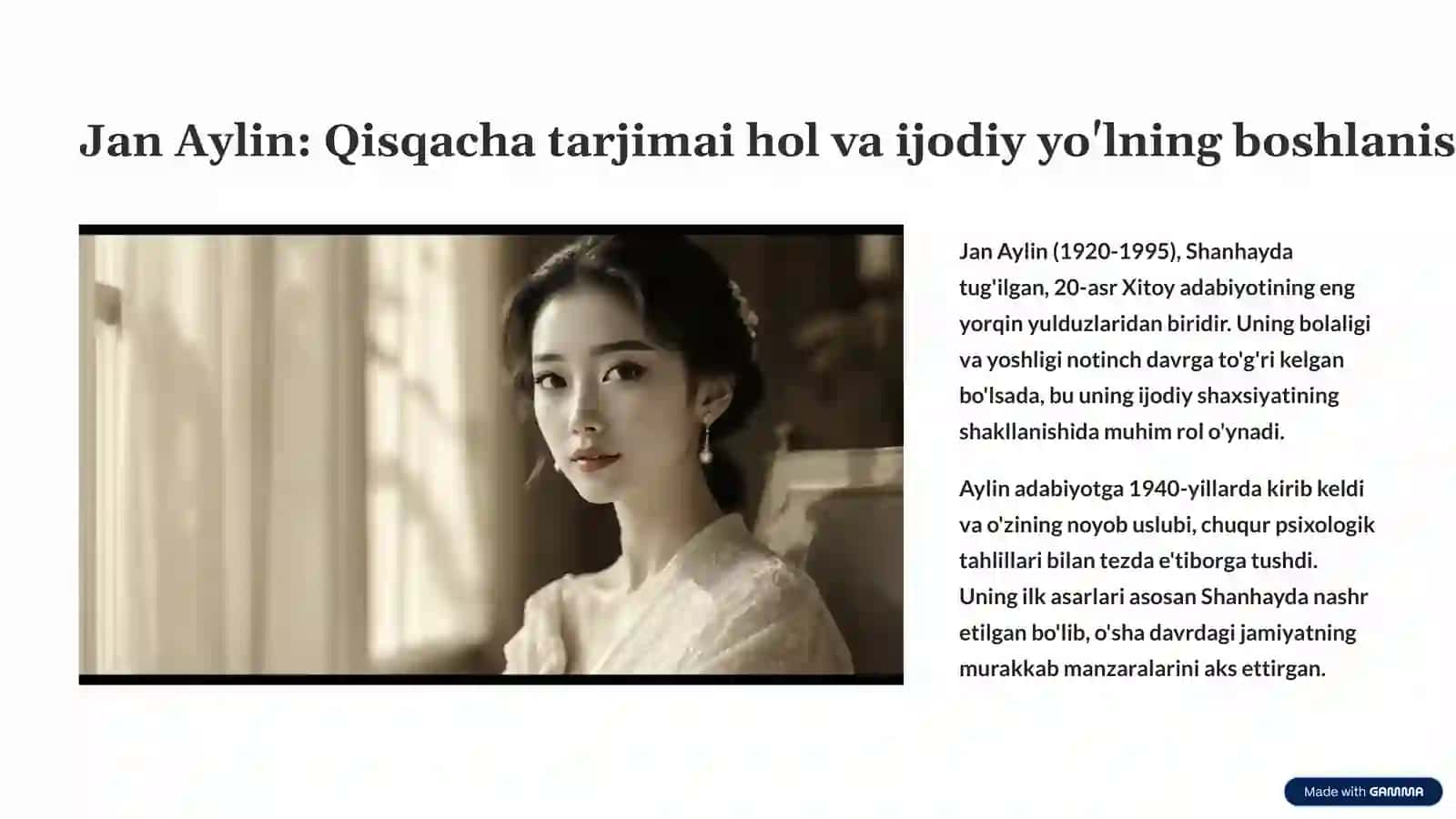 Jan Aylin hayoti va ijodi 2
