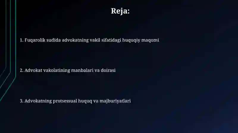 Advokatning fuqarolik sud ishlarini yuritishda vakil sifatidagi huquqiy maqomi 2