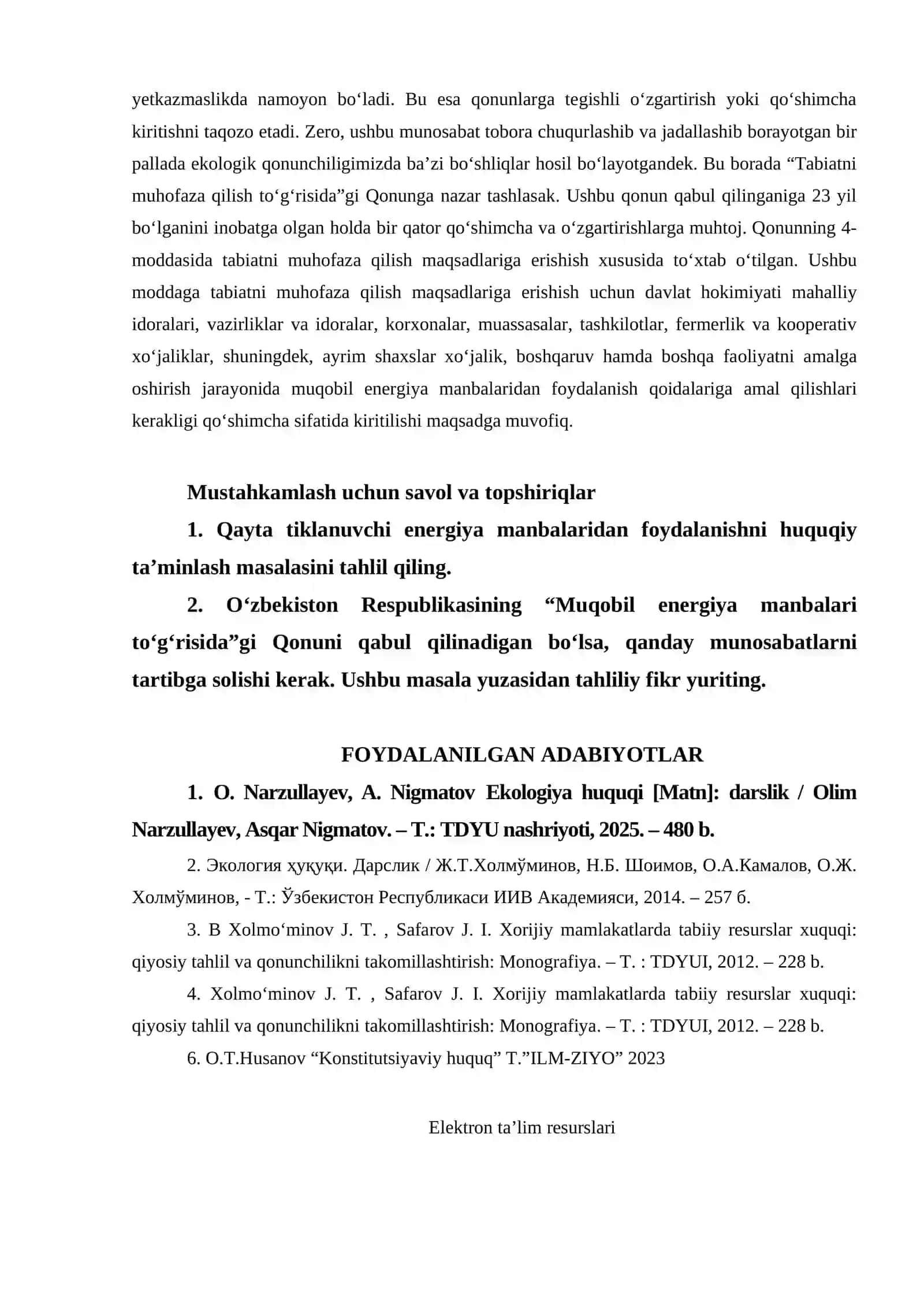 Qayta tiklanuvchi energiya manbalarining xususiyatlari 2