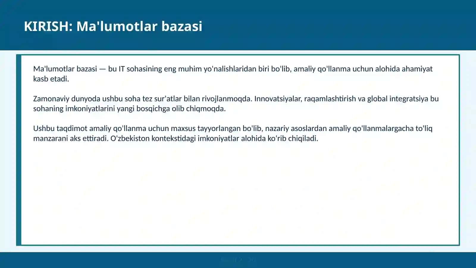 SQL/NoSQL — amaliy qo'llanma 2