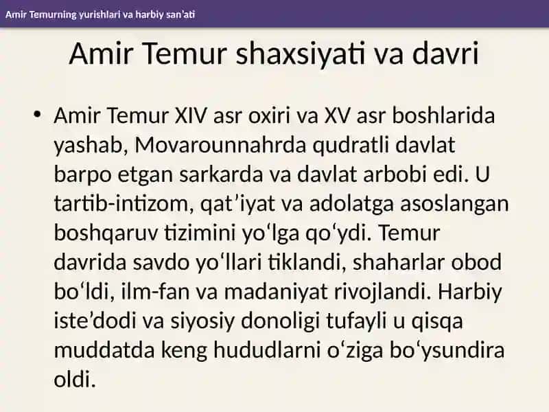 Amir Temurning yurishlari va harbiy san’ati 2