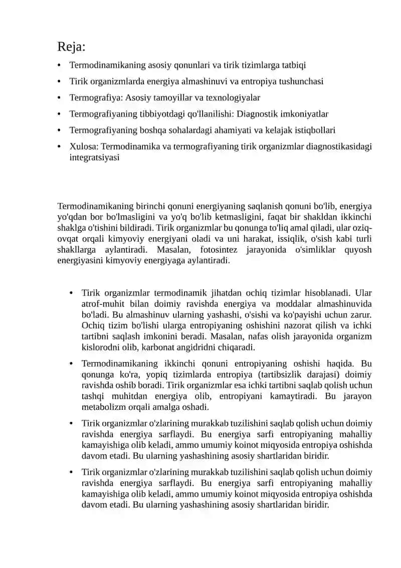 Tirik organizmlar uchun termodinamika qonunlari 2
