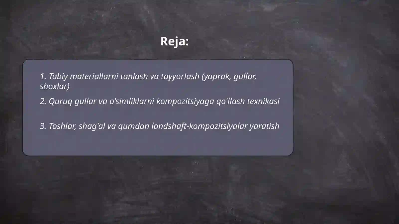 Tabiy va turli materiallardan kompozitsiyalar tuzish 2