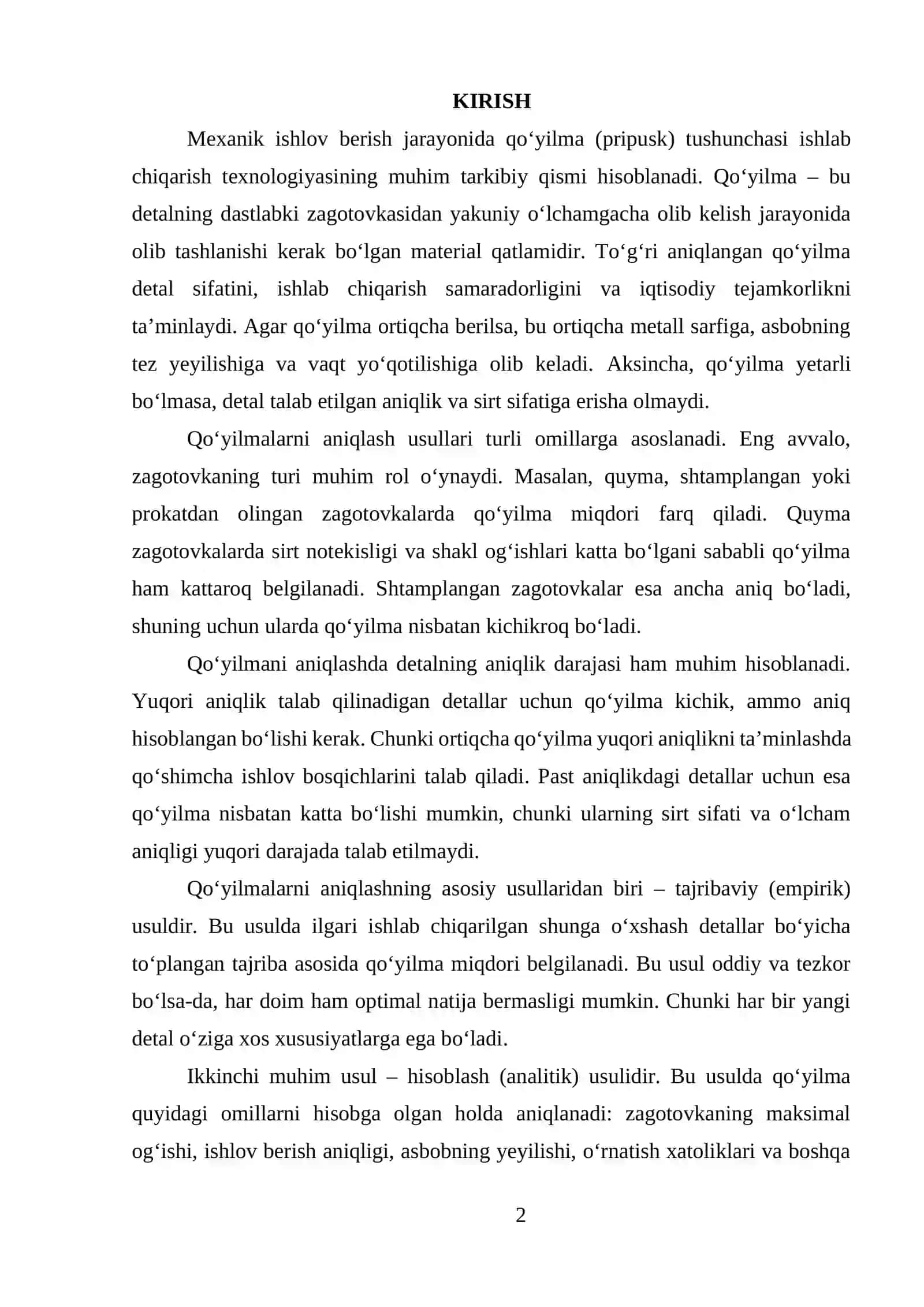 MEXANIK ISHLOV BERISH UCHUN QO‘YILMALARNI (PRIPUSKLARNI) ANIQLASH USULLARI 2