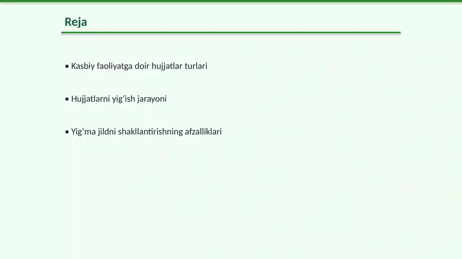 Kasbiy faoliyatga doir hujjatlar yigʻma jildini shakllantirish 2