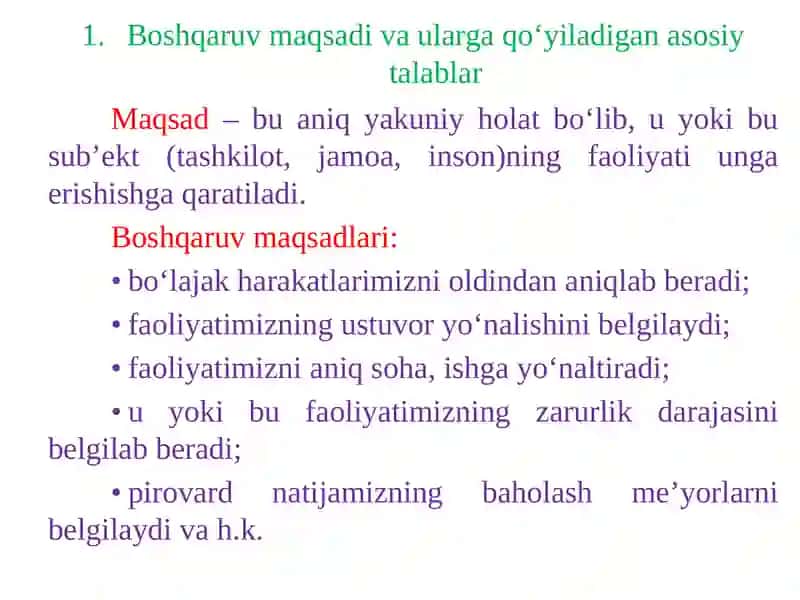 BOSHQARUV MAQSADI VA FUNKSIYALARI 2
