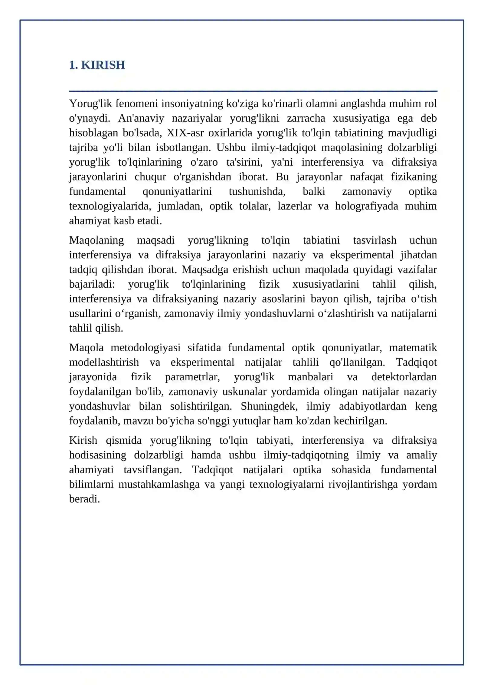 Yorug'likning To'lqin Tabiati: Interferensiya va Difraksiya Tadqiqoti 2