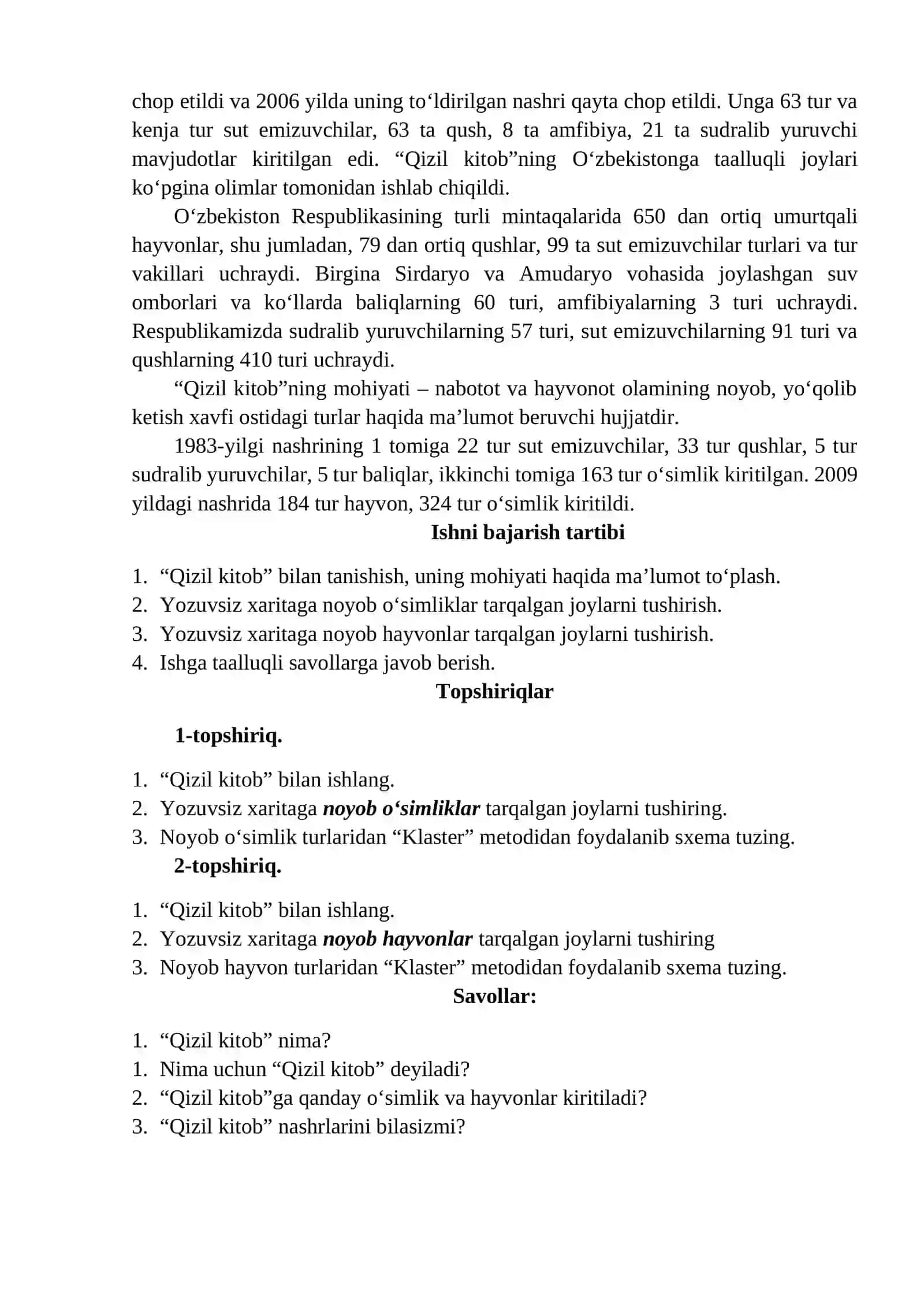 “QIZIL KITOB” ISHLASH 2
