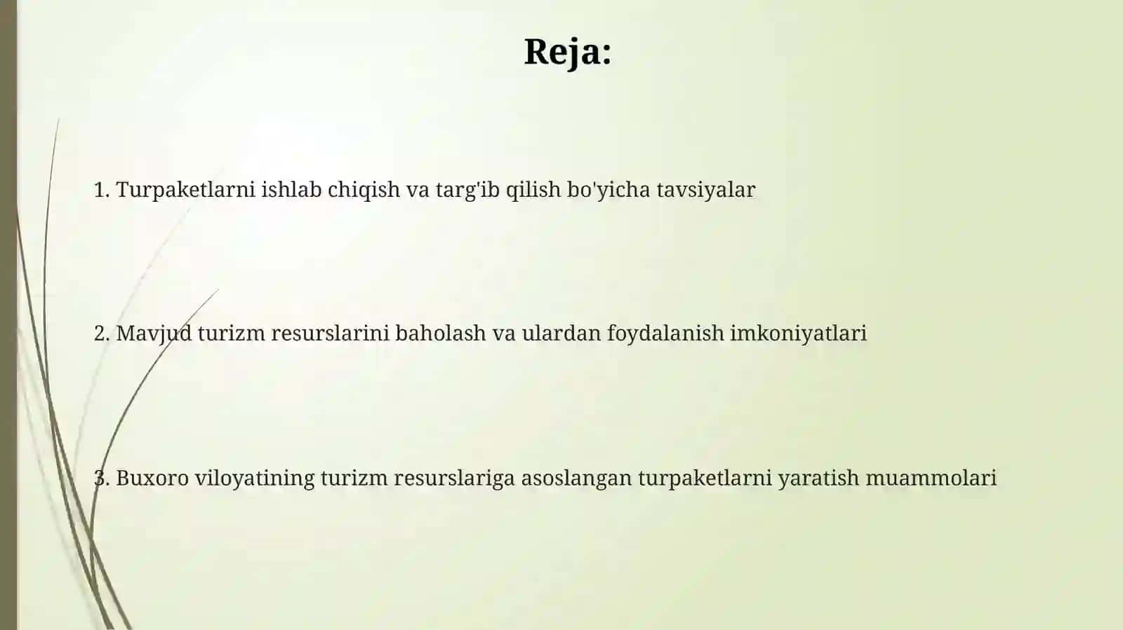 Buxoroviloyatiningturistikresurslariboʻyichaturpaketyaratishmasalalari 2