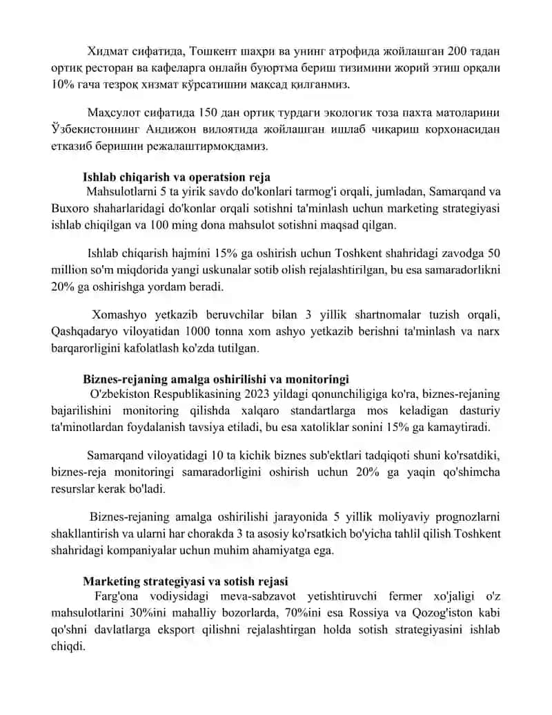 Biznes faoliyatida biznes rejani ishlab chiqarish tartibi 2