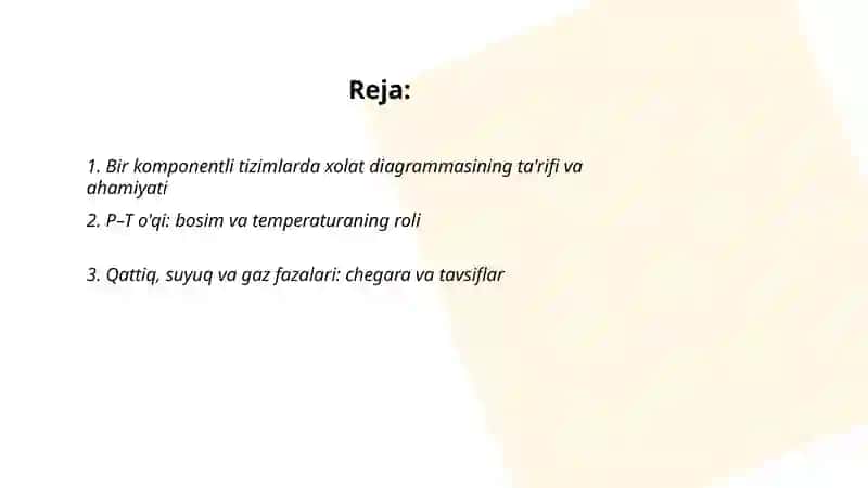 Bir komponentli sistemalar (oltin gugurt ) uchun xolat diagrammasi 2